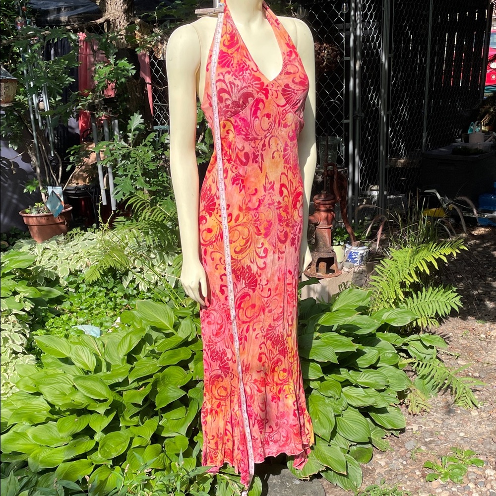 Coral Pink Floral Halter Maxi Dress